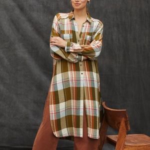 NEW! ANTHROPOLOGIE Pilcro Side-Slit Maxi Tunic Buttondown Top shirt -Retail $130